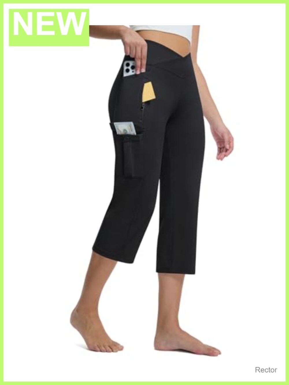High Waist Yoga Capris with 5 Pockets Non-Slip 21" Straight Leg